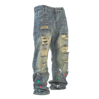 Paint Riot Distressed Straight-Leg Jean L003-1