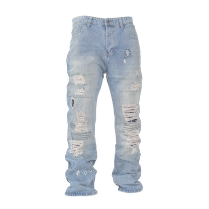 Men’s Rugged Distressed Patchwork Jeans