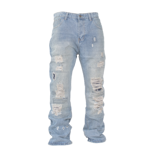 Men’s Rugged Distressed Patchwork Jeans
