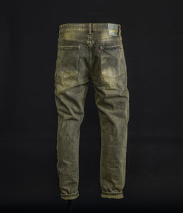 Men Vintage Distressed Dirty Green Ripped Jeans