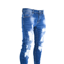 Load image into Gallery viewer, Men Dark Wash Ripped Skinny Denim
