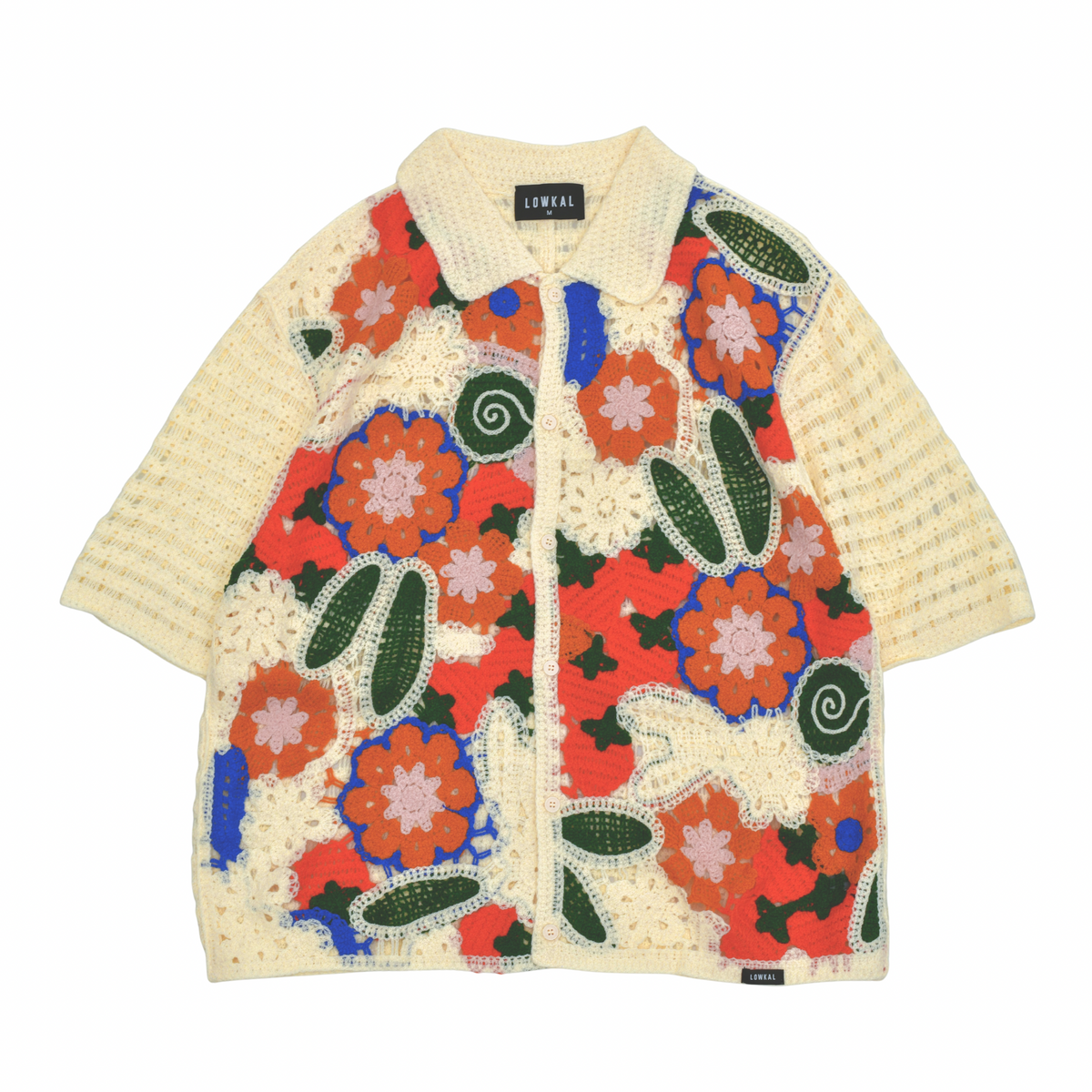 Botanical Mosaic Crochet Shirt – Cream Multi