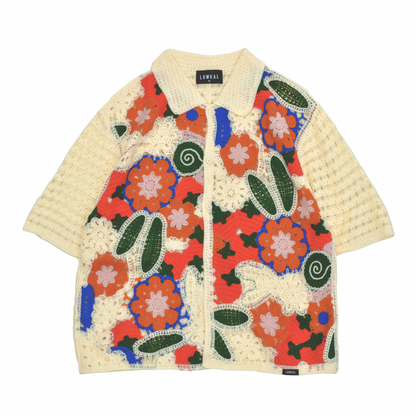 Botanical Mosaic Crochet Shirt – Cream Multi