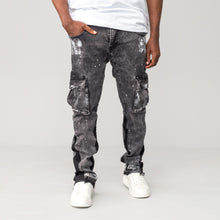 Load image into Gallery viewer, Black Acid Wash Cargo Jeans
