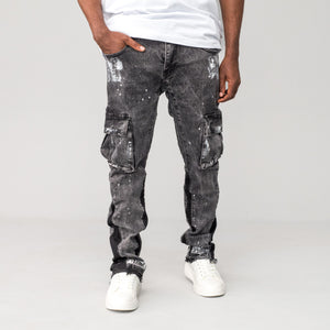 Black Acid Wash Cargo Jeans