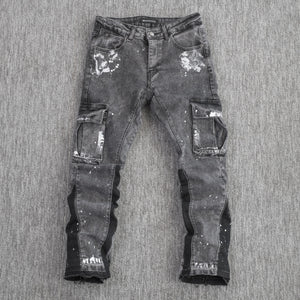 Black Acid Wash Cargo Jeans