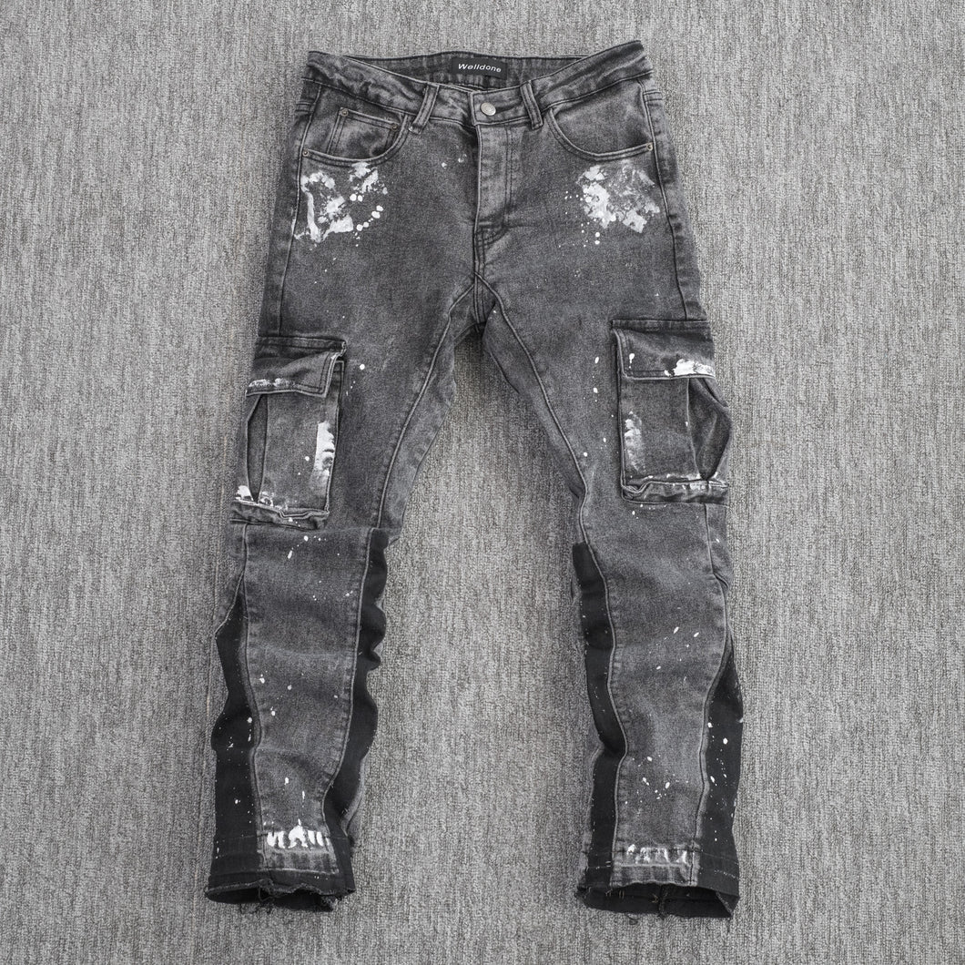 Black Acid Wash Cargo Jeans