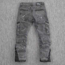 Load image into Gallery viewer, Black Acid Wash Cargo Jeans
