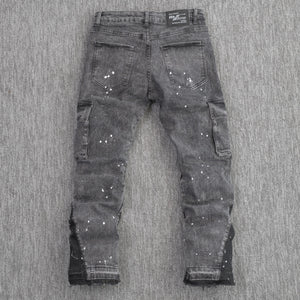 Black Acid Wash Cargo Jeans