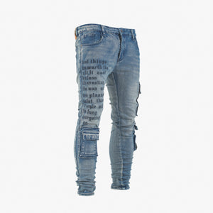 Men’s Graffiti Tactical Cargo Denim Jeans – Blue Wash