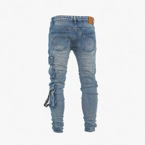 Men’s Graffiti Tactical Cargo Denim Jeans – Blue Wash