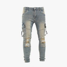 Load image into Gallery viewer, Men’s Tactical Distressed Cargo Denim Jeans
