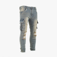 Load image into Gallery viewer, Men’s Tactical Distressed Cargo Denim Jeans
