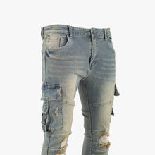 Load image into Gallery viewer, Men’s Tactical Distressed Cargo Denim Jeans
