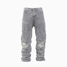 Load image into Gallery viewer, Men’s Grey Utility Ripstop Distressed Baggy Jeans
