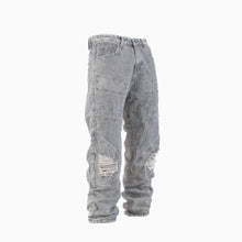 Load image into Gallery viewer, Men’s Grey Utility Ripstop Distressed Baggy Jeans
