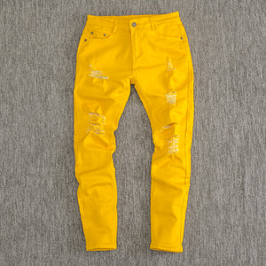 Men’s Mustard Distressed Skinny Jeans