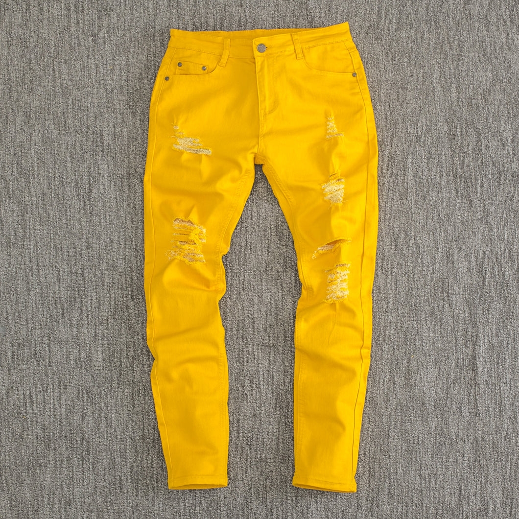 Men’s Mustard Distressed Skinny Jeans