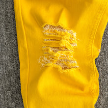 Load image into Gallery viewer, Men’s Mustard Distressed Skinny Jeans
