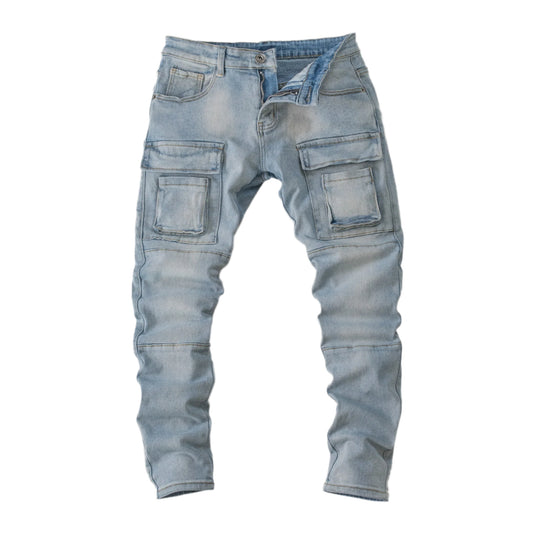 Men’s Light Wash Cargo Denim Jeans