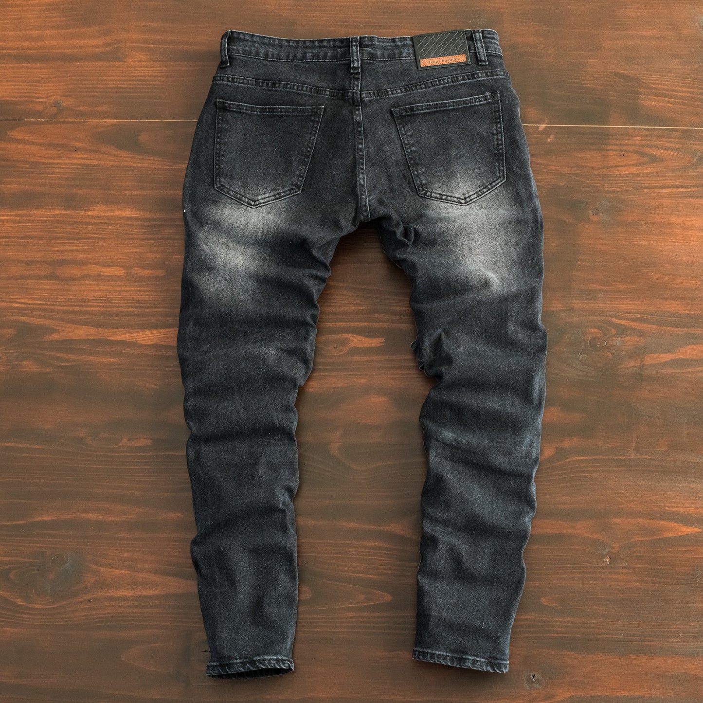 Men’s Black Distressed Strap Detail Denim Jeans
