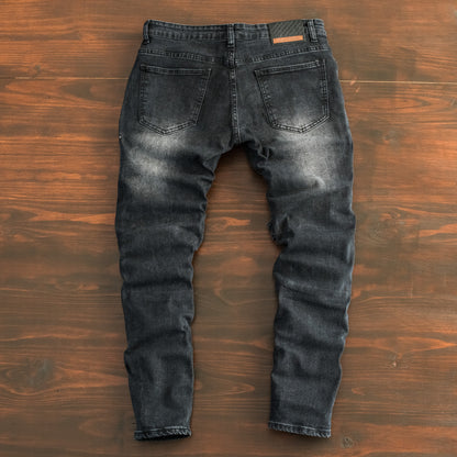 Men’s Black Distressed Strap Detail Denim Jeans
