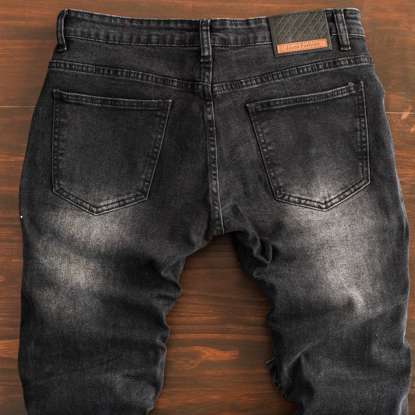 Men’s Black Distressed Strap Detail Denim Jeans