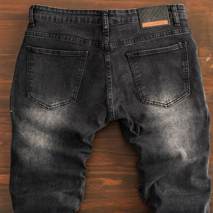 Men’s Black Distressed Strap Detail Denim Jeans