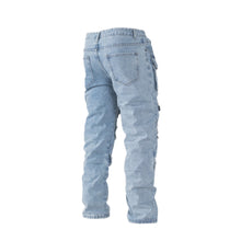 Load image into Gallery viewer, Tactical Distressed Multi-Pocket Cargo Jeans – Light Blue
