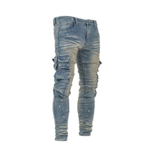 Load image into Gallery viewer, Men’s Vintage Wash Multi-Pocket Cargo Denim Jeans
