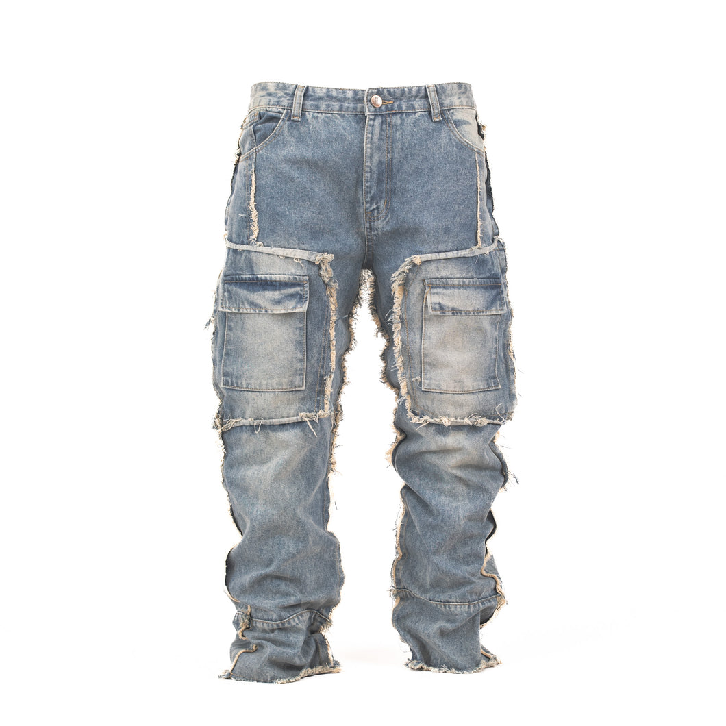 Men’s Raw Edge Multi-Pocket Utility Denim Jeans