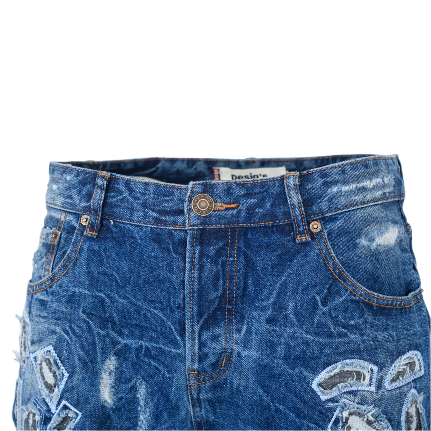 Men Vintage Distressed Ripped Straight Cut Non Stretch Denim Jeans.