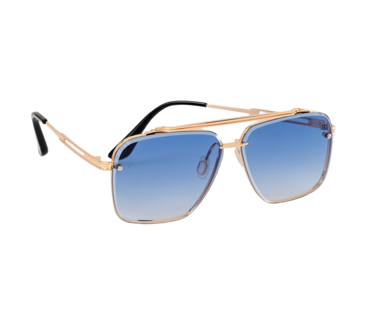 Men Full Rim Square Double Bridge Alloy Frame Sunglasses