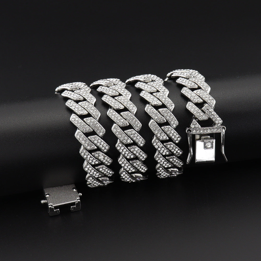 Iced Cuban Link Necklace & Bracelet Set
