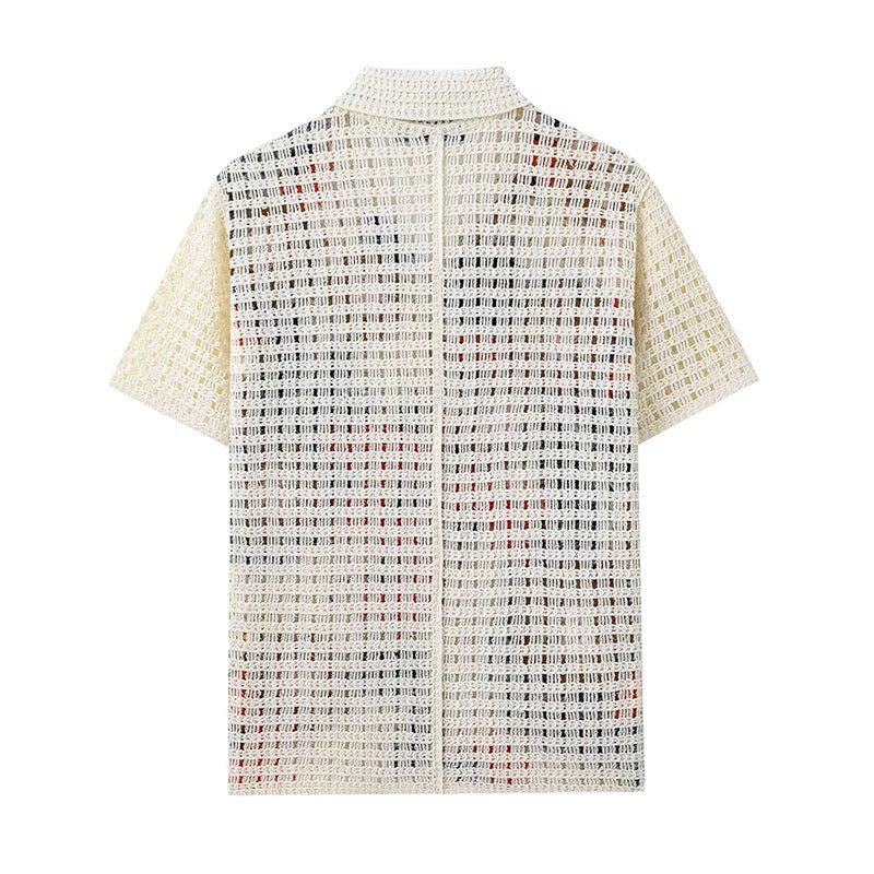 Botanical Mosaic Crochet Shirt – Cream Multi