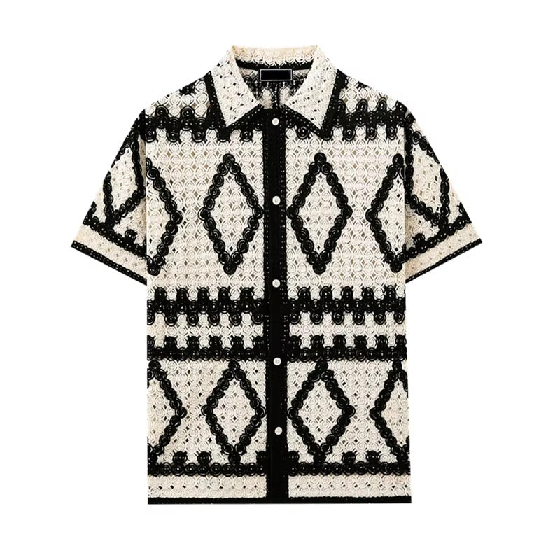 Monochrome Diamond Crochet Shirt