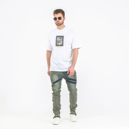 Men’s Acid Wash Moto-Zip Stacked Skinny Jean