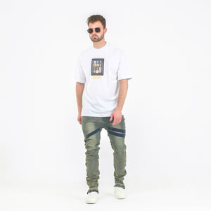 Men’s Acid Wash Moto-Zip Stacked Skinny Denim