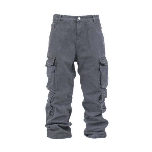 Men’s Black Multi-Pocket Relaxed Fit Cargo Denim