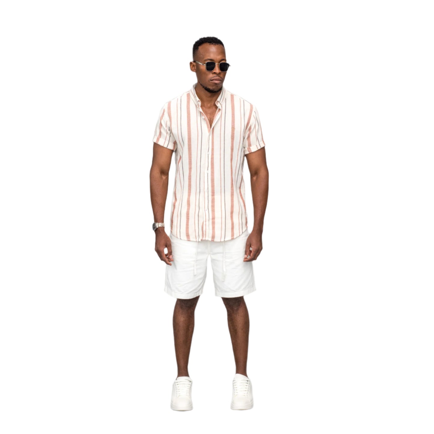 Striped Linen Button-Up Shirt ONLY