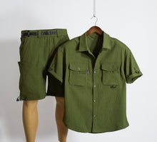 Load image into Gallery viewer, Men 1pc Flap Pocket Shirt &amp; 1pc Belted Cargo Short
