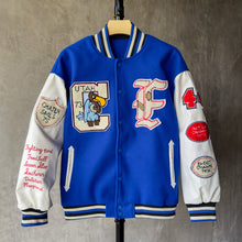 Load image into Gallery viewer, Men Design Fashion Varsity CF Graphic Patch Jacket.
