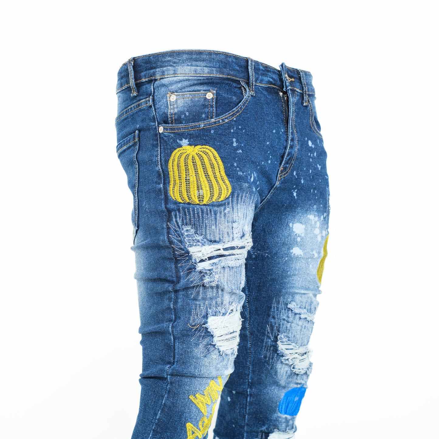 Men Colour Embroidery Skinny Denim Jeans