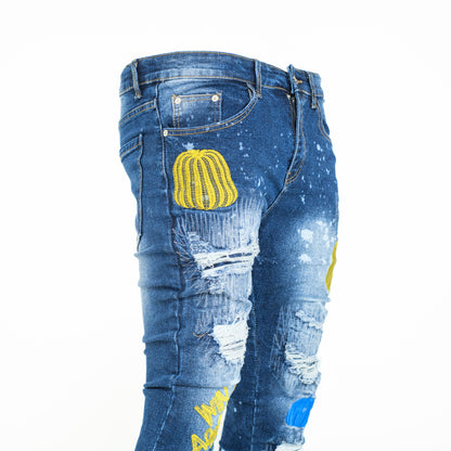 Men Colour Embroidery Skinny Denim Jeans