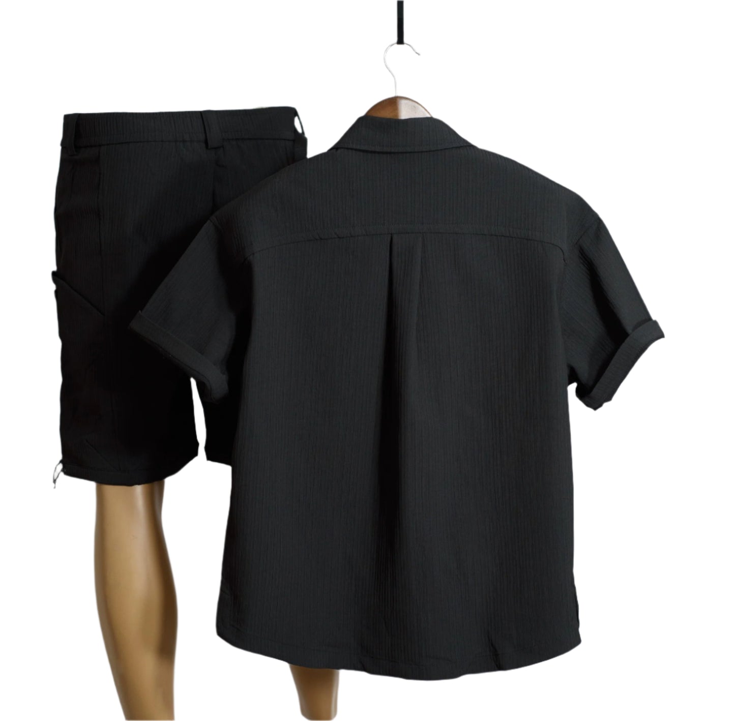 Men 1pc Flap Pocket Shirt & 1pc Belted Cargo Short