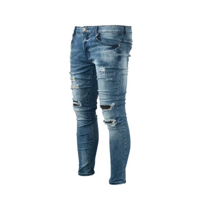Men’s Ripped Patch Work Blue Skinny Denim FOG