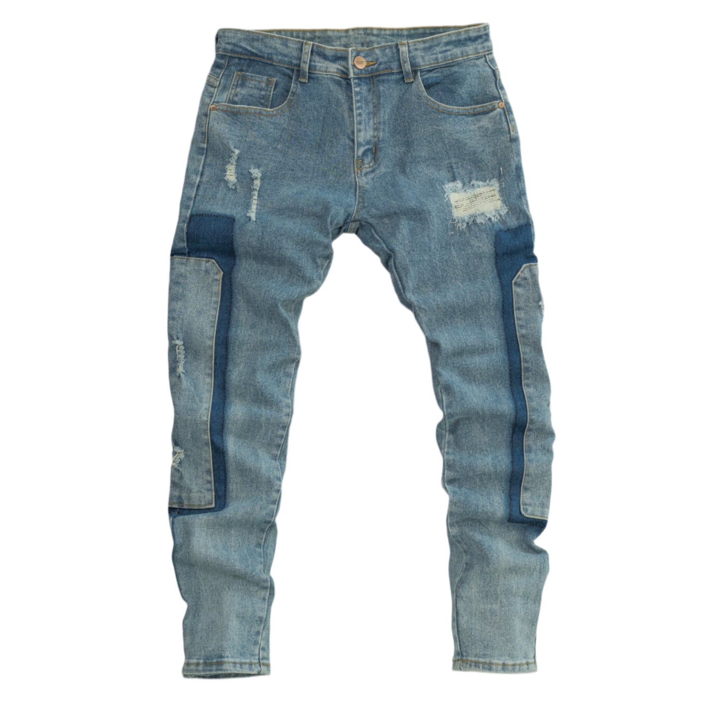 Distressed Denim Patchwork Jeans