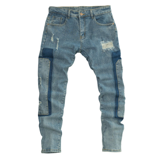 Distressed Denim Patchwork Jeans