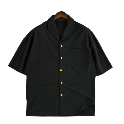 Short-Sleeve Textured Button-Up Shirt with Golden Accents