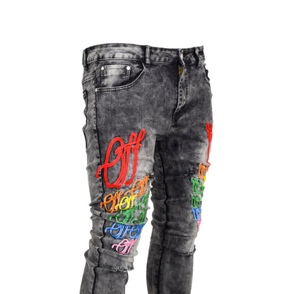 Men Embroidered Graphic denim Fashion Jeans